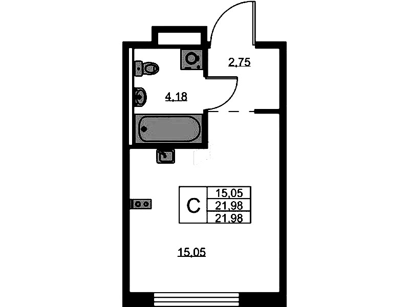Квартира студия 21.98 м², 1/9 эт., ЖК «GloraX Новоселье»